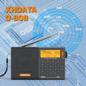 XHDATA D-808 AM/FM/SW/MW SSB AIR RDS Volledige band draagbare radio met multifunctionele diep geluid stereo oplaadbare radio-ontvanger