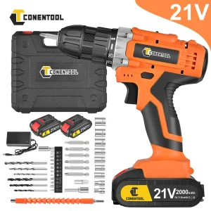 Conentool Accuboormachine 21V, Accuboormachine Met 2 Accu 'S 2000Mah, 45n. M Combi Boorschroevendraaier, Led Licht