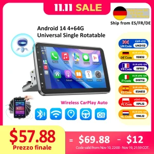 Android 14 10,1 inch universele enkele draaibare autoradio Auto Carplay multimediaspeler GPS Navi Automotive Stereo Bluetooth