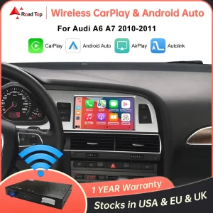 Road Top Draadloze Carplay Android Auto Voor Audi A6 C6 A7 C7 2010-2011 Q7 2010-2015, Met Spiegel Link Airplay Auto Play Functies