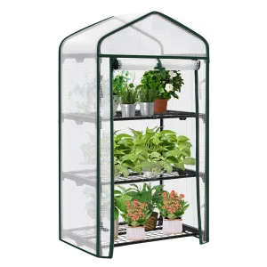 WOLTU plantenstandaard voor buiten met 3 planken oproldeur winterbestendig buitentuin bloemen plantenplank voor balkonterras