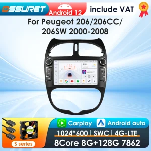 2Din Carplay Android Autoradio Voor PEUGEOT 206 206CC 206SW 2000-2008 Auto Multimedia Speler GPS Autoradio 4G-LET 7862
