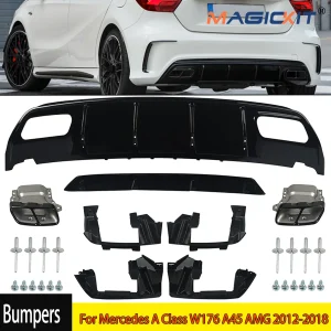 voor Mercedes A Klasse 12-18 W176 A45 AMG Stijl Achterbumper Diffuser & Uitlaat Tips A45 Achterspoiler