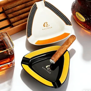 Draagbare Keramische Sigaar Asbak Home 3 Sleuf Buis Ash Tray Sigaar Accessoires Geschenkdoos Verpakking