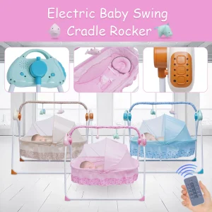 Elektrische Baby Wieg Auto Swing Rocker Cot Baby Slaapbed Schommel Wieg Kit Timer Bluetooth Muziek + Mat + Kussen 5 Versnellingen Verstelbaar