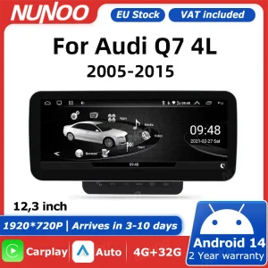 Android 14 autoradio met Carplay, GPS, multimedia navigatie, wifi en touchscreen voor Audi Q7 4L 2005-2015