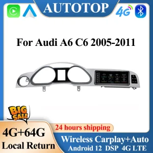 AUTOTOP 8.8 "autoradio Android 12 Auto Video Player voor Audi A6 C6 2005-2012 4G Wifi DSP Draadloze Carplay 2Din Multimedia 4G DSP