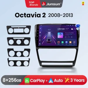 Junsunless Draadloze CarPlay Android Auto Auto Radio Voor Skoda Octavia 2 A5 2008 GPS Multimedia 2 Din Systems Stereo