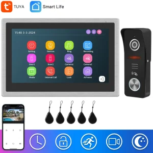 KARMEN Tuya Smart Home-intercomsysteem, WiFi-videodeurtelefooncamera, werkt Alexa, LCD-aanraakscherm, RFID-deurbelontgrendeling
