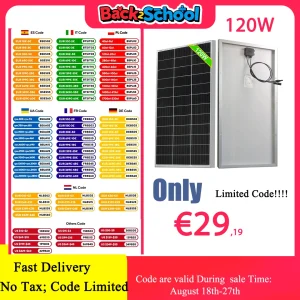 120W 240W 360W 480W Glas Stijf Zonnepaneel 18V Fotovoltaïsch Paneel Monocrystaillne Zonnecel12V/24V Batterijlader Thuis Dak