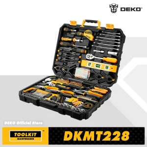 DEKO 228 Stuks Dopsleutel Auto Reparatie Tool Combinatiepakket Gemengde Gereedschapsset Handgereedschapsset met Plastic Gereedschapskist Opbergkoffer
