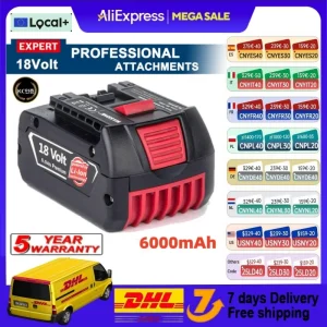 18v oplaadbare batterijen voor BOSCH 18V prestaties 6.0Ah LITHIUM-ION GDS250-Li GSR180-Li GKS185-Li GWS180-Li GSB185-Li batterij