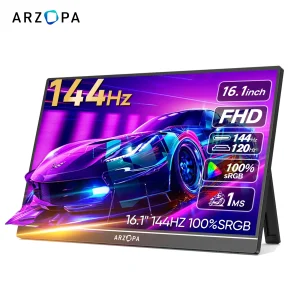 ARZOPA 16,1 inch 100% sRGB 144Hz draagbare monitor gaming laptop display met type C mini HDMI voor PS/Steam/Deck/Switch/PC/Mac