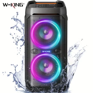 W-KING 100W RMS Bluetooth-luidsprekers, IPX6 waterdicht, V5.3 draagbare Party Boombox draadloze diepe bas/115dB luid massief geluid