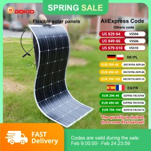 DOKIO 18V 100W/200W/400W Flexibele Zonnepanelen Waterdicht Monokristallijn Zonnepaneel Camping RV thuis Lading 12V
