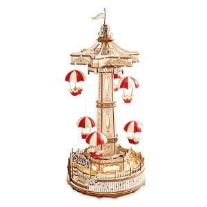 Robottime Rokr Parachute Toren Diy Muziekdoos Verplaatsbaar Magisch Pretpark Voor Kinderen Verjaardag Kerstcadeaus 3d Houten Puzzel