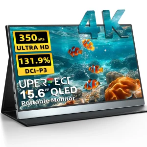 UPERFECT 4K QLED draagbare monitor 15,6 inch 130% sRGB HDR USB-C laptop HDMI-computerdisplay met Smart Cover en dubbele luidsprekers