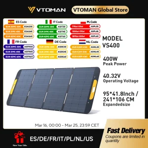 VTOMAN VS400W opvouwbare zonnepanelen cel 40,32 V draagbaar zonne-oplaadpaneel complete set voor buitentoerisme krachtcentrale
