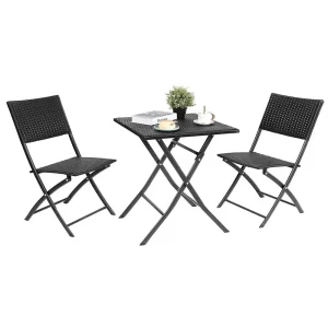 3 Stuks Outdoor Klaptafel + 2 Stoelen Set Opvouwbare Meubelen Stoel Rotan Materiaal Draagbare Camping Picknick Tafel & Stoel Balkon Set