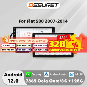 4G 8 Core Android Autoradio GPS Stereo Voor Fiat 500 2007-2014 Multimedia Video speler 2DIN autoradio DSP Carplay 7862 Head Unit