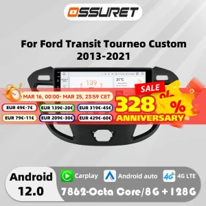9 "Android 12 Autoradio Gps Stereo Voor Ford Transit Tourneo Aangepaste 2013-2021 Multimediaspeler 4G Carplay 7862 8Core Autoradio