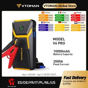 VTOMAN V6 Pro Auto Jump Starter Power Bank 2000A Auto Acculader Auto Emergency Booster Startapparaat Jump Starter