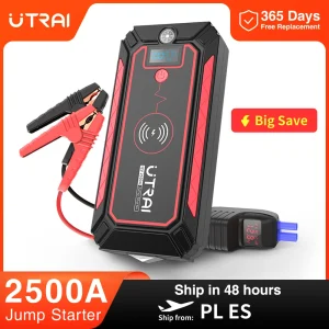 UTRAI 2500A Auto Batterij Starter Draagbare Power Bank 10W Draadloze Oplader LED Licht Veiligheid Hamer Auto Jump Starter