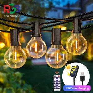 12M 30 LEDS G40 Solar Lichtslingers Buitenterrasverlichting Zonne- en USB-aangedreven Waterdichte Globe Hanglampen met onbreekbaar