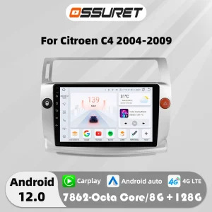Android 13 Auto Draadloze CarPlay Autoradio Voor Citroen C4 C-Triomphe C-Quatre 2004-2009 Autoradio Scherm multimedia GPS Stereo