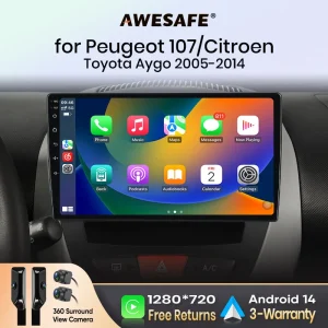 AWESAFE Carplay Scherm Auto Voor Peugeot 107 Citroen C1 Toyota Aygo 2005-2014 Navigatie Auto Radio Mutimedia Wireless CarPlay Android Auto Stereo Voor