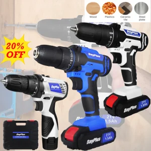 Dayplus 21V Accuboormachine, Elektrische Boorschroevendraaier Met 1500Mah-Batterij, 45nm 2-Speed Combi-Boor 25 + 1 Koppel-Instelling
