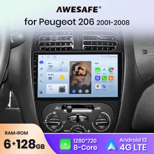 Awesafe Px9 Plus Auto Radio Voor Peugeot 206 206cc 206sw 2001 - 2008 Draadloze Carplay Android Auto Nr 2 Din 2din Dvd