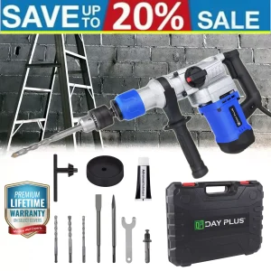 DayPlus 1500W SDS-Plus boorhamerboormachine, snoerboren, zware chiphamer met trillingsregeling, veiligheidskoppeling en koffer