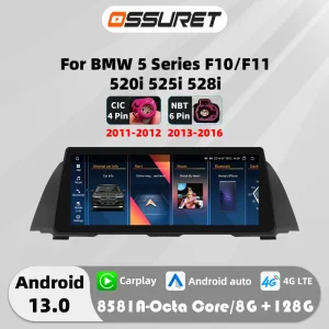 10.25 "Android 13 Autoradio 4G Carplay voor BMW 5 Serie F10 F11 520I 525I 528I CIC NBT Auto multimedia speler GPS Navi Stereo SWC