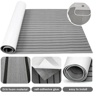 2400X900X5Mm Zelfklevende Eva Foam Faux Teak Decking Sheet Scheepsvloer Boot Decking Laken Grijs Zwart Gestreept Pad Mat