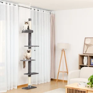5-niveau kattentoren Klimspeelgoed Structuren Kat klimmer Boompaal Planken Mat Meerlaags platform Supergroot met hangende bal