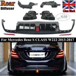 Voor Mercedes S Klasse W222 B Stijl Amg Achter Diffuser Uitlaat Gloss Zwart 13-17