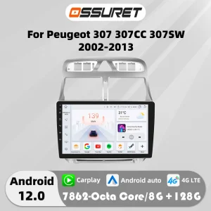 4G Carplay Android Auto Autoradio Stereo Voor Peugeot 307 307cc 307sw 2002-2013 Multimediaspeler Gps Navi Audio 2din Qled Scherm