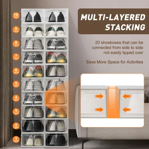 Bymaocar 20-packs opvouwbare schoenendoos organizer stapelbaar doorzichtig plastic sneaker schoen vitrine organizer container voor kast