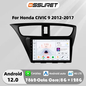 4G Carplay Android 12 Autoradio Voor Honda Civic 9 2012-2017 Mulitmedia Videospeler 2din 7862 Autoradio Gsp Navi Stereoscherm