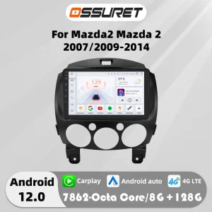 4G Carplay Android Auto Autoradio Voor MAZDA 2 2007-2014 Multimedia Speler Autoradio GPS navi Stereo auto intelligente systemen swc