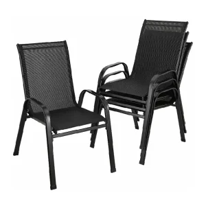 4 Stuks Tuinstoelen Staal-Ijzer + Teslin Stof Opvouwbare Hoge Rugleuning Balkonstoel Campingstoel Outdoor Zitgroep Zwart