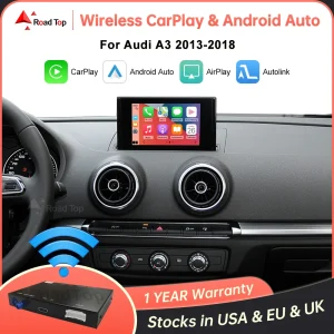 Road Top Draadloze CarPlay Android Auto Decoder voor Audi A3 2013-2018 met AirPlay Mirror Link Auto Spelen USB Achteruitrijcamera Functies