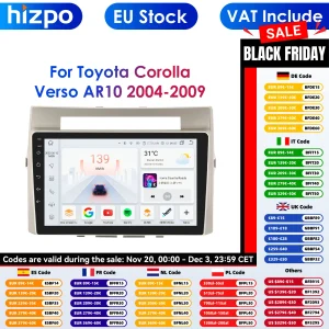 Carplay 4G-Lte 9 "Autoradio Android Voor Toyota Corolla Verso Ar10 2004 - 2009 Multimediaspeler Navigatie Gps 2 Din Stereo Dsp