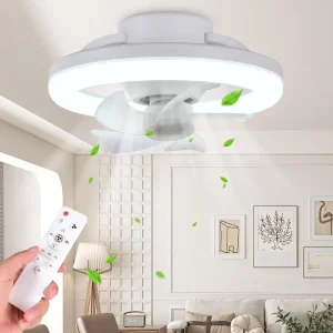 48W plafondventilator met verlichting en afstandsbediening, LED-ventilatorlicht dimbaar, 3 snelheden 2 kleuren LED laag profiel energiezuinig ideale s