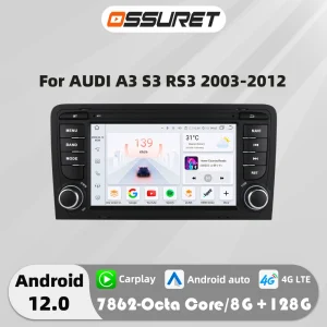 7 "Android Autoradio Voor Audi A3 8P S3 RS3 2003-2012 Multimedia Video speler 4G Carplay 2din GPS navi Stereo Audio 2din SWC RDS