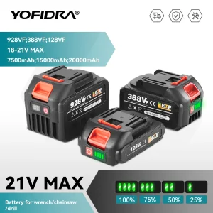YOFIDRA 20V 18V Oplaadbare 928vf 388vf 128vf 22500mAh Lithium Ion Batterij Met Plug Voor Power Tool vervangende Batterij