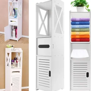 Dagplus Badkamer Waterdichte Kast Met Papierlade, Hoge Toiletopbergkast, Witte Organizer Planken, Vrijstaande Opslag