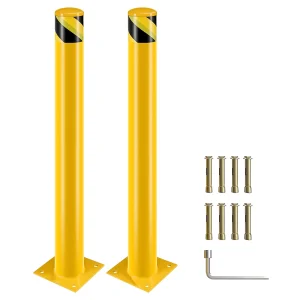 Veiligheidspalen Post 91Cm Φ 11,4 Cm, Industrieel Geel Gepoedercoat Stalen Bolders Met Ankerbouten, Parking Bolderpaal, 2 Stuks