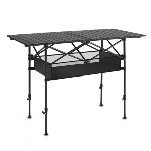 Draagbare aluminium campingtafel met opbergorganisator onder de tafel voor buitenactiviteiten, picknicks, barbecues, feesten